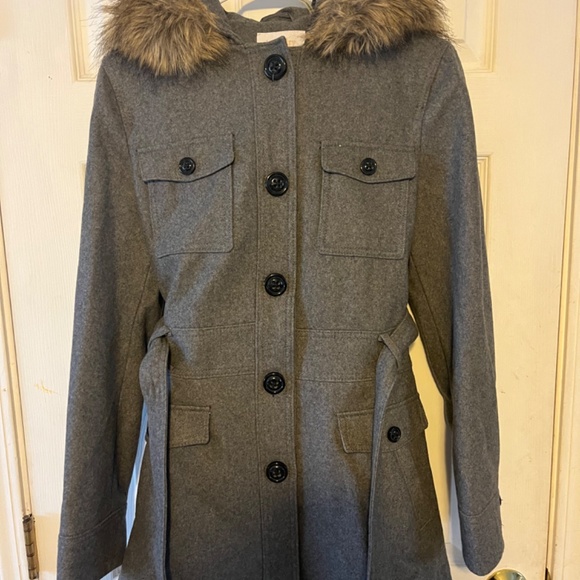 Grey pea coat with lined hood - Picture 4 of 4